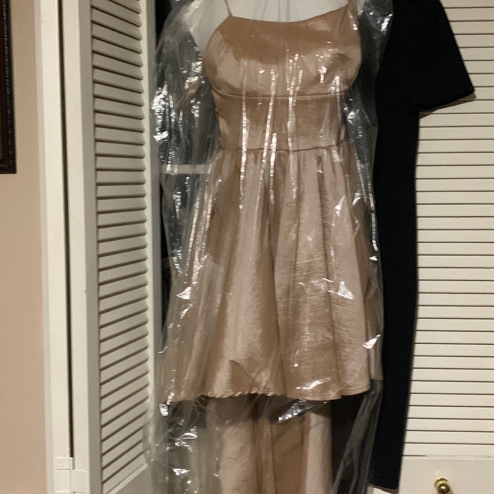 beautiful rose gold dresses with open backs and train,i have one small + one med